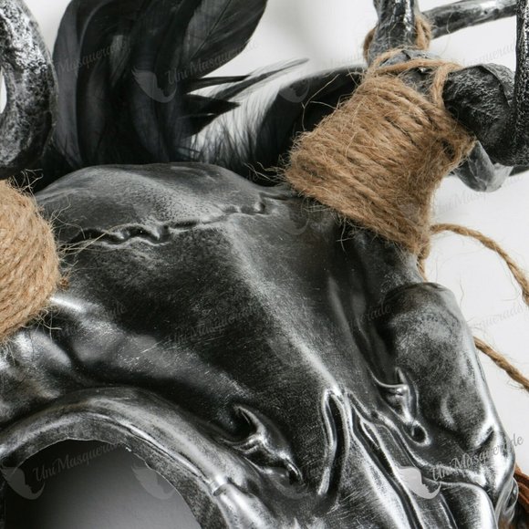 Black Silver Deer Horn Animal Skull Masquerade - Picture 5 of 6